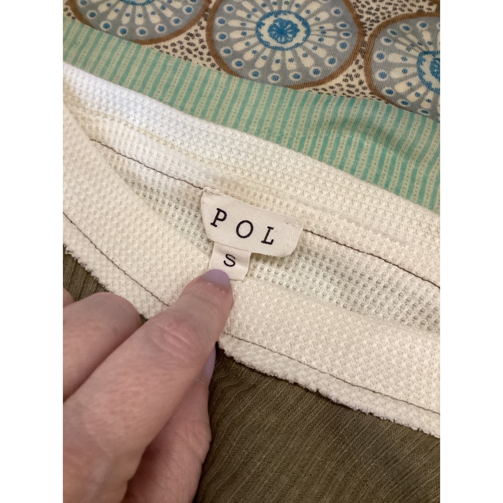 POL Olive Green Star Patch Waffle Ribbed Knit Long Sleeve Top UKT602‎ Small - Picture 4 of 5